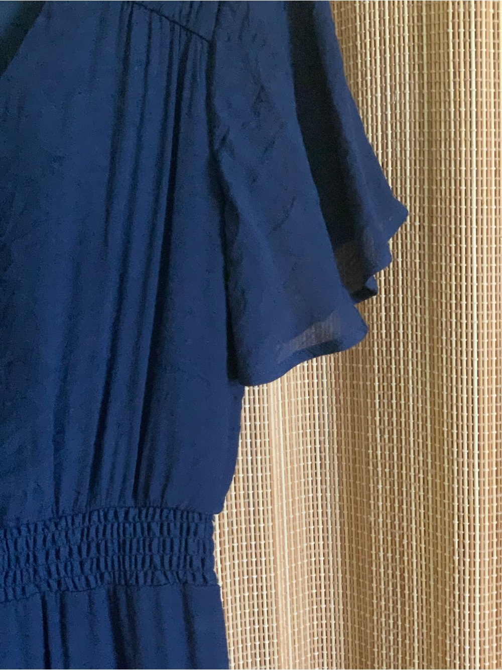 Navy Tie-Front Smocked Midi Dress